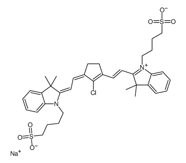 2-[2-[2-氯-3-[2-[1,3-二氢-3,3-二甲基-1-(4-磺酸基丁基)-2H-吲哚-2-亚基)乙亚基]]-1-环戊烯-1-基]乙烯基]-3,3-二甲基-1-(4-磺酸基丁基)-3H-吲哚鎓内盐钠盐结构式