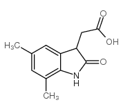 (5,7-二甲基-2-氧代-2,3-二氢-1H-吲哚-3-基)乙酸结构式