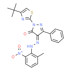 2-(4-tert-butyl-1,3-thiazol-2-yl)-4-[(2-methyl-6-nitrophenyl)hydrazono]-5-phenyl-2,4-dihydro-3H-pyrazol-3-one结构式