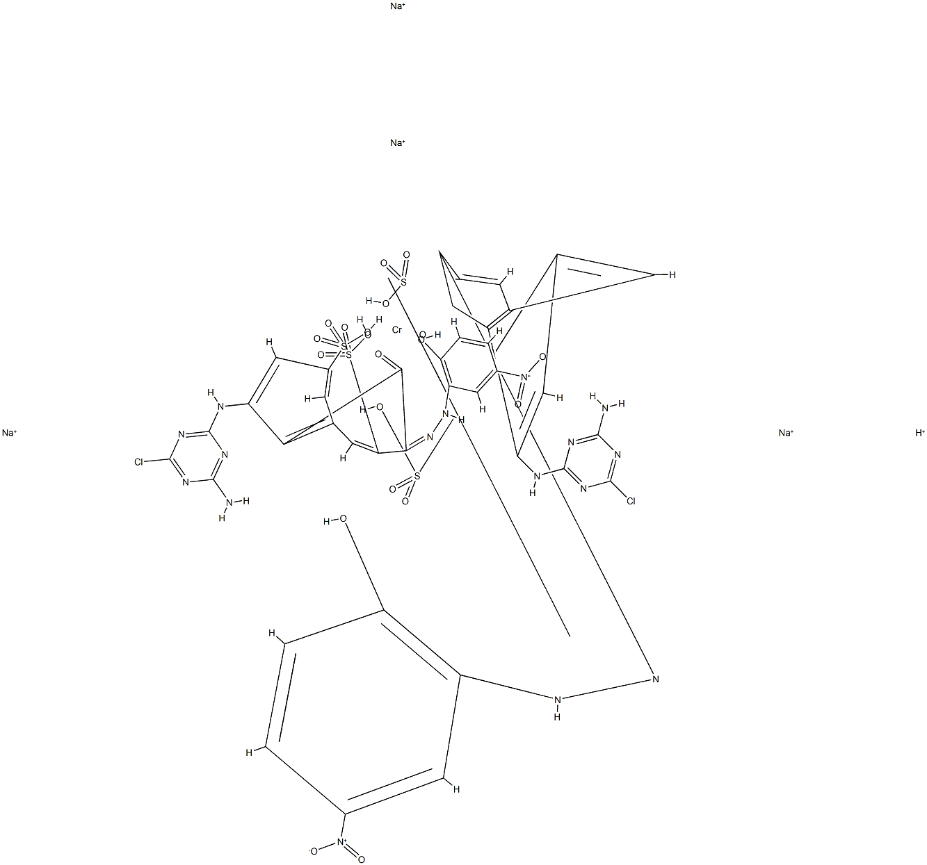 tetrasodium hydrogen bis[5-[(4-amino-6-chloro-1,3,5-triazin-2-yl)amino]-4-hydroxy-3-[(2-hydroxy-5-nitrophenyl)azo]naphthalene-2,7-disulphonato(4-)]chromate(5-) Structure