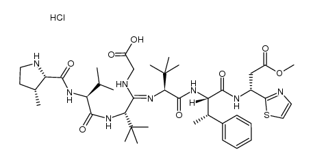 N-{[(3R)-3-methyl-L-prolinyl]-L-valinyl-[L-(carboxymethylimino)-tert-leucyl]-L-tert-leucyl-[(3S)-3-methyl-L-phenylalanyl]}-3-amino-3-(thiazol-2-yl)propanoic acid methyl ester hydrochloride Structure