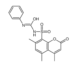 4,5,7-Trimethyl-2-oxo-N-((phenylamino)carbonyl)-2H-1-benzopyran-8-sulf onamide structure