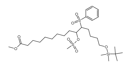 methyl 15-((tert-butyldimethylsilyl)oxy)-10-((methylsulfonyl)oxy)-11-(phenylsulfonyl)pentadecanoate结构式