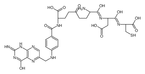 (2S)-8-amino-2-[[4-[(2-amino-4-oxo-1H-pteridin-6-yl)methylamino]benzoyl]amino]-9-[[3-carboxy-1-[(1-carboxy-2-sulfanylethyl)amino]-1-oxopropan-2-yl]amino]-5,9-dioxononanoic acid结构式