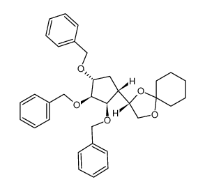 (2S)-2-[(1R,2R,3S,4R)-2,3,4-tris(benzyloxy)cyclopent-1-yl]-1,4-dioxaspiro[4.5]decane结构式