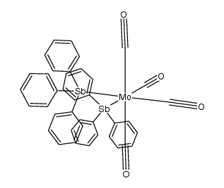 cis-{molybdenum(0)(carbonyl)4(Sb(phenyl)3)2} Structure