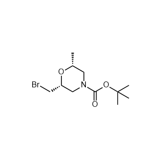 (2R,6R)-2-(溴甲基)-6-甲基吗啉-4-羧酸叔丁酯结构式