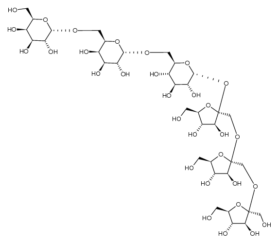 α-D-Galp-(1->6)- α-D-Galp-(1->6)-α-D-Glcp-(1->2)-β-D-Fruf-(1->2)-β-D-Fruf-(1->2)-β-D-Fruf Structure