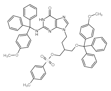 6h-purin-6-one, 1,9-dihydro-9-[3-[[(4-methoxyphenyl)diphenylmethoxy]methyl]-4-[[(4-methylphenyl)sulfonyl]oxy]butyl]-2-[[(4-methoxyphenyl)diphenylmethyl]amino] Structure