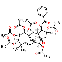 2,5,7,8,9,14-六乙酰氧基-3-苯甲酰基氧基-15-羟基-6(17),11E-麻风树属二烯结构式