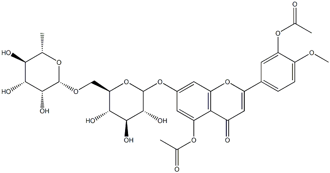 3',5-Di(acetyloxy)-7-[[6-O-(6-deoxy-α-L-mannopyranosyl)-β-D-glucopyranosyl]oxy]-4'-methoxyflavone Structure