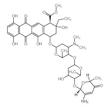 1-Naphthacenecarboxylicacid,4-[[4-O-[4-O-[(2R,6S)-3-amino-5,6-dihydro-6-methyl-5-oxo-2H-pyran-2-yl]-2,6-dideoxy-a-L-lyxo-hexopyranosyl]-2,3,6-trideoxy-3-(dimethylamino)-a-L-lyxo-hexopyranosyl]oxy]-2-e结构式