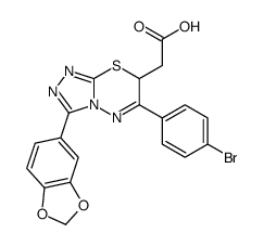 2-[9-benzo[1,3]dioxol-5-yl-3-(4-bromophenyl)-5-thia-1,2,7,8-tetrazabic yclo[4.3.0]nona-2,6,8-trien-4-yl]acetic acid结构式