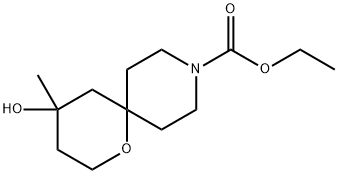 4-羟基-4-甲基-1-氧杂-9-氮杂螺[5.5]十一烷-9-甲酸乙酯结构式