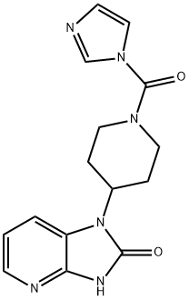 1-(1-(1H-imidazole-1-carbonyl)piperidin-4-yl)-1H-imidazo[4,5-b]pyridin-2(3H)-one structure