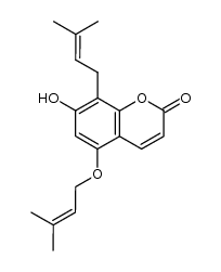 7-hydroxy-8-(3-methylbut-2-en-1-yl)-5-((3-methylbut-2-en-1-yl)oxy)-2H-chromen-2-one结构式