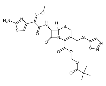 (pivaloyloxy)methyl (6R,7R)-3-(((1,2,3-thiadiazol-5-yl)thio)methyl)-7-((Z)-2-(2-aminothiazol-4-yl)-2-(methoxyimino)acetamido)-8-oxo-5-thia-1-azabicyclo[4.2.0]oct-2-ene-2-carboxylate结构式