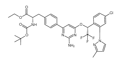 (S)-ethyl 3-(4-(2-amino-6-((R)-1-(4-chloro-2-(3-methyl-1H-pyrazol-1-yl)phenyl)-2,2,2-trifluoroethoxy)pyrimidin-4-yl)phenyl)-2-(tert-butoxycarbonylamino)propanoate Structure