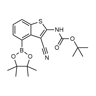 (3-氰基-4-(4,4,5,5-四甲基-1,3,2-二氧硼杂环戊烷-2-基)苯并[b]噻吩-2-基)氨基甲酸叔丁酯结构式