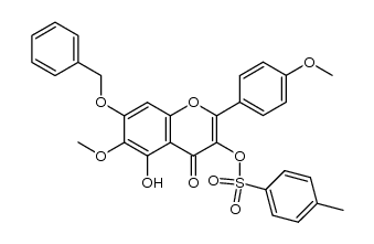 7-(benzyloxy)-5-hydroxy-6-methoxy-2-(4-methoxyphenyl)-4-oxo-4H-chromen-3-yl 4-methylbenzenesulfonate结构式