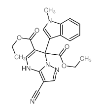 diethyl 7-cyano-2-(1-methylindol-3-yl)-1,5,9-triazabicyclo[4.3.0]nona-3,5,7-triene-2,3-dicarboxylate结构式