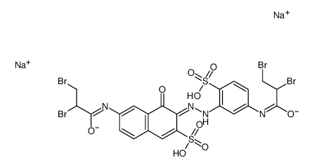 2-Naphthalenesulfonic acid, 6-(2,3-dibromo-1-oxopropyl)amino-3-5-(2,3-dibromo-1-oxopropyl)amino-2-sulfophenylazo-4-hydroxy-, disodium salt structure