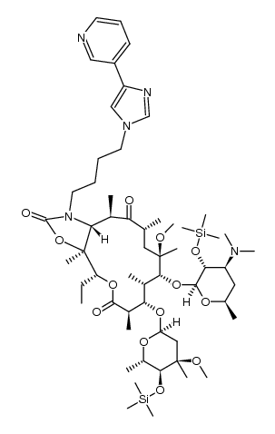 2',4''-di-O-bis(trimethylsilyl)-11-amino-11-N-[4-[4-(3-pyridyl)imidazol-1-yl]butyl]-11-deoxy-6-O-methylerythromycin A 11,12-cyclic carbamate结构式