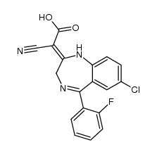 7-chloro-5-(2-fluorophenyl)-2,3-dihydro-1H-1,4-benzodiazepin-2-ylidenecyanoacetic acid结构式