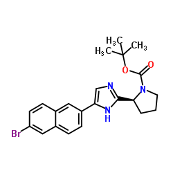 (S)-2-(5-(6-溴萘-2-基)-1H-咪唑-2-基)吡咯烷-1-羧酸叔丁酯结构式