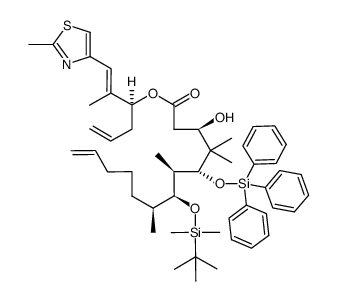 (S,E)-2-methyl-1-(2-methylthiazol-4-yl)hexa-1,5-dien-3-yl (3R,5R,6R,7S,8S)-7-((tert-butyldimethylsilyl)oxy)-3-hydroxy-4,4,6,8-tetramethyl-5-((triphenylsilyl)oxy)tridec-12-enoate结构式