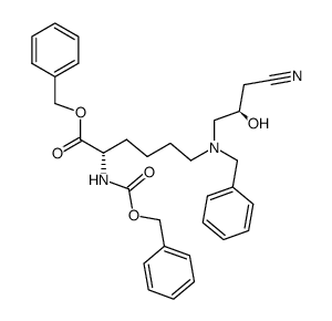 (2S,9R)-7-Benzyl-2-(carbobenzoxyamino)-10-cyano-9-hydroxy-7-azadecanoic acid benzyl ester Structure