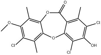 2,4,7-Trichloro-3-hydroxy-8-methoxy-1,6,9-trimethyl-11H-dibenzo[b,e][1,4]dioxepin-11-one结构式