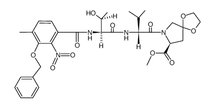 N-(3-benzyloxy-4-methyl-2-nitro-benzoyl)-Ls-threonyl->D-valyl->4,4-ethane-1,2-diyldioxy-L-proline methyl ester结构式