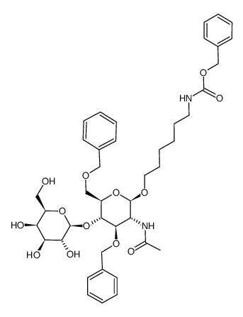 Carbamic acid, 6-2-(acetylamino)-2-deoxy-4-O-.beta.-D-galactopyranosyl-3,6-bis-O-(phenylmethyl)-.beta.-D-glucopyranosyloxyhexyl-, phenylmethyl ester结构式