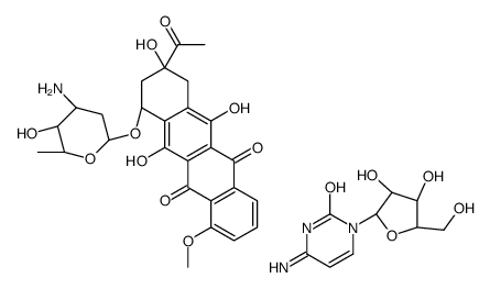 (7S,9S)-9-acetyl-7-[(2R,4S,5S,6S)-4-amino-5-hydroxy-6-methyloxan-2-yl]oxy-6,9,11-trihydroxy-4-methoxy-8,10-dihydro-7H-tetracene-5,12-dione,4-amino-1-[(2R,3S,4S,5R)-3,4-dihydroxy-5-(hydroxymethyl)oxolan-2-yl]pyrimidin-2-one结构式