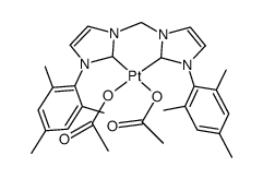 (1,1'-di-(2,4,6-trimethylphenyl)-3,3'-methylenediimidazoline-2,2'-diylidene)-platinum(II) diacetate结构式