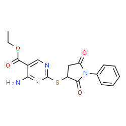 ethyl 4-amino-2-[(2,5-dioxo-1-phenylpyrrolidin-3-yl)sulfanyl]pyrimidine-5-carboxylate structure