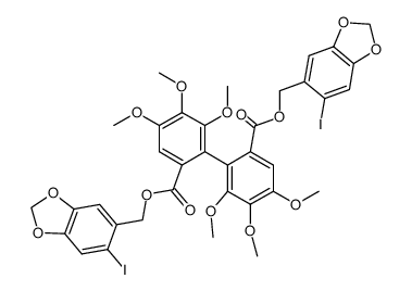 2,2'-bis(6-iodo-1,3-benzodioxol-5-ylmethyl 3,4,5-trimethoxybenzoate)结构式