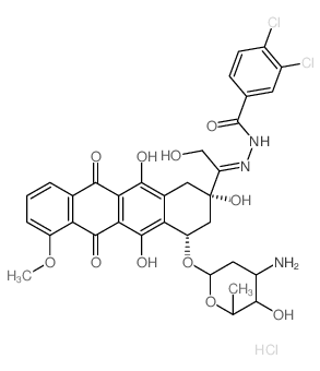 3,4-Dichlorobenzoic acid (1-(4-((3-amino-2,3,6-trideoxy-alpha-L-lyxo-hexopyranosyl)oxy)-1,2,3,4,6,11-hexahydro-2,5,12-trihydroxy-7-methoxy-6,11-dioxo-2-naphthacenyl)-2-hydroxyethylidene)hydrazide, mon structure