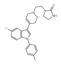 5-chloro-3-[1-((imidazolidin-2-one-1-yl)-ethyl)-1,2,5,6-tetrahydropyridin-4-yl]-1-(4-fluorophenyl)-indole structure