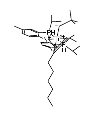 [(N[2-PiPr2-4-methylphenyl]2)Ti(CH2tBu)(η2-CH2=CH-(CH2)5CH3)]结构式