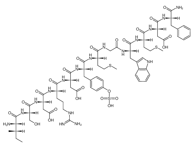H-Ile-Ser-Asp-Arg-Asp-Tyr(SO3H)-Met-Gly-Trp-Met-Asp-Phe-NH2结构式