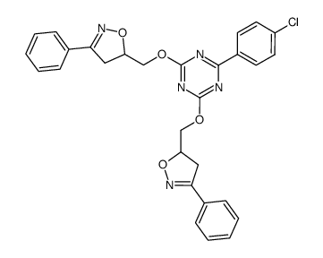 2-(4-chloro-phenyl)-4,6-bis-(3-phenyl-4,5-dihydro-isoxazol-5-ylmethoxy)-[1,3,5]triazine Structure