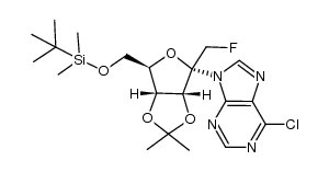 9-((3aR,4R,6R,6aR)-6-(((tert-butyldimethylsilyl)oxy)methyl)-4-(fluoromethyl)-2,2-dimethyltetrahydrofuro[3,4-d][1,3]dioxol-4-yl)-6-chloro-9H-purine结构式