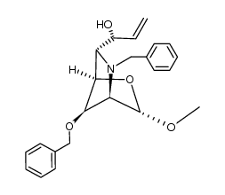 1-((1R,3R,4S,6S,7R)-5-benzyl-7-(benzyloxy)-3-methoxy-2-oxa-5-azabicyclo[2.2.1]heptan-6-yl)prop-2-en-1-ol结构式