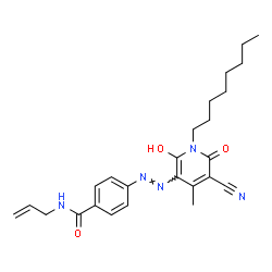 5-[4-(N-Allylcarbamoyl)phenylazo]-3-cyano-6-hydroxy-4-methyl-1-octyl-2(1H)-pyridone structure