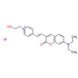 Pyridinium, 4-[2-[7-(diethylamino)-2-oxo-2H-1-benzopyran-3-yl]ethenyl]-1-(2-hydroxyethyl)-, bromide structure