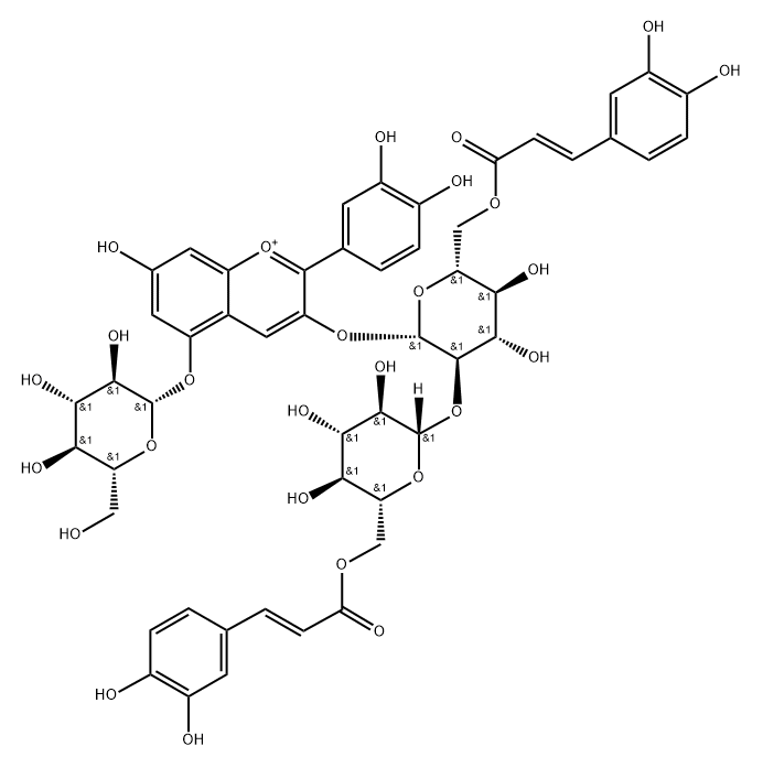 矢车菊素-3-O-[6-O-反式-咖啡酰-(6-O-反式-咖啡酰-2-O-Β-葡萄糖苷)]-Β-葡萄糖苷)-5-O-Β-葡萄糖苷结构式