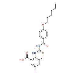 2-[[[[4-(HEXYLOXY)BENZOYL]AMINO]THIOXOMETHYL]AMINO]-3,5-DIIODO-BENZOIC ACID structure