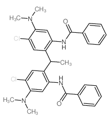 N-[2-[1-(2-benzamido-5-chloro-4-dimethylamino-phenyl)ethyl]-4-chloro-5-dimethylamino-phenyl]benzamide structure